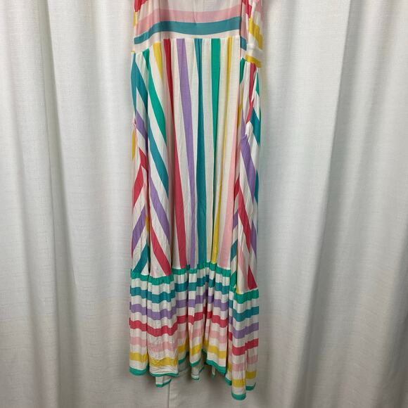 Torrid White&Multi Rainbow Stripe Supersoft Tiered Maxi Dress Sz.3 - Picture 12 of 14